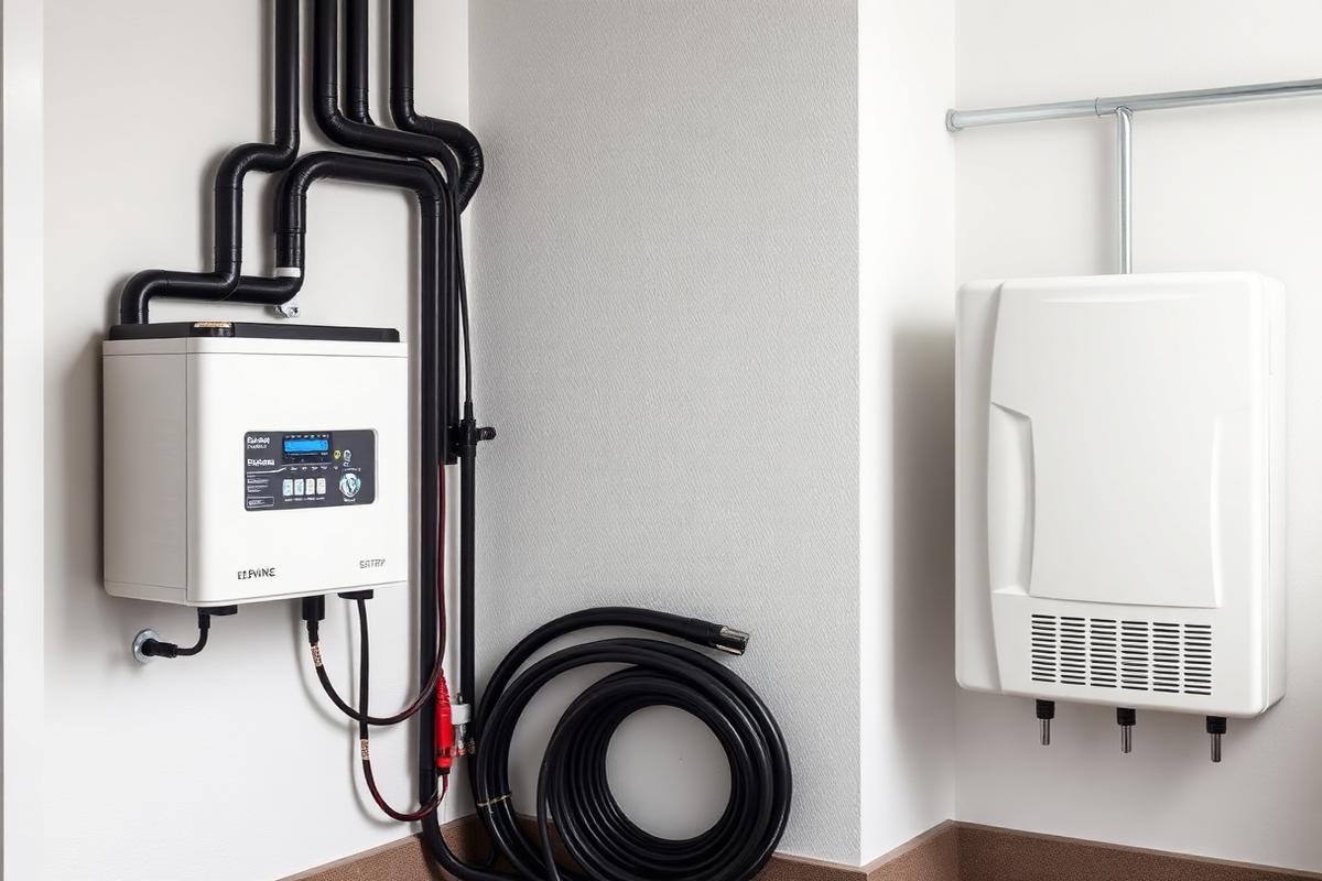 Moderner Heimspeicher mit Wechselrichter im Hauswirtschaftsraum